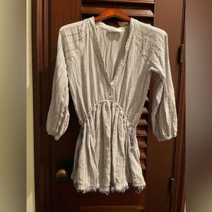 Zimmermann Cream and Light Gray Striped Cotton Tunic Dress